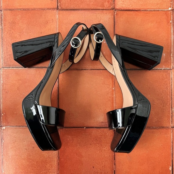 Sz 8.5 Jellypop Shannon Dressy Platform Block Heel Sandals In Glossy Black GUC - Picture 4 of 7
